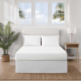 Tommy Bahama - Bedskirt, Soft Slub Fabric with 15" Drop, Subtle Textured Design, Wrinkle Resistant, Split Corners for Refined Aesthetic (Island Estate White, Queen)