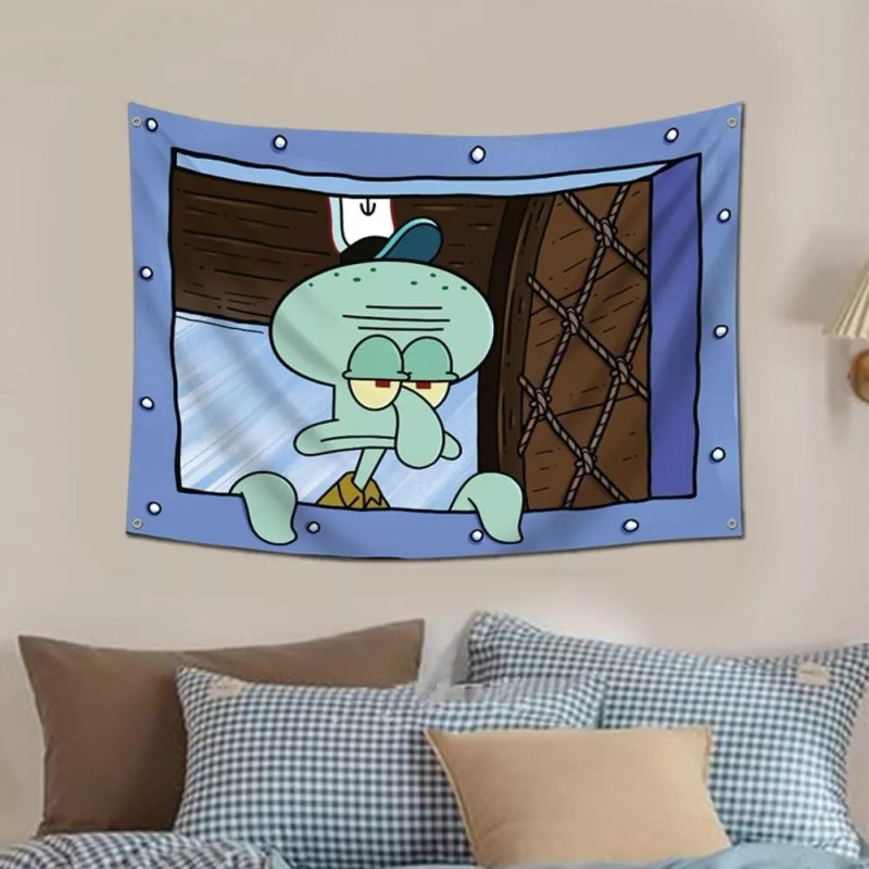 Unbranded Squidward Funny Meme Tapestry 3x4Feet flag With 4 Brass