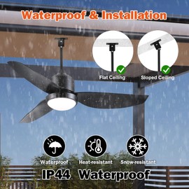 BZX Waterproof Outdoor Ceiling-Fan with Light - 42" Modern Ceiling Fans with 3 Colors LED Light, App & Remote Control, Quiet DC Motor, for Patios Gazebo, Black
