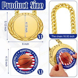 3 Set Patriotic Sports Turnover Chain Medal 6" Big Greatest of All Time Gold Trophy Necklace Basketball Soccer Champion Chain for Sports Achievements Football Fantasy Athlete Prize Gifts(Basketball)