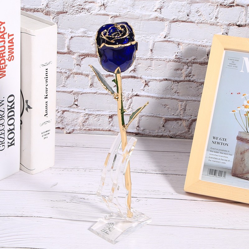 Golded Rose Flower Gift 24K Bright Deep Blue Base for