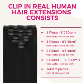 Lashey Clip in Hair Extensions Real Human Hair, 7pcs 120g 18 Inch #1 Jet Black Straight Hair, Remy Human Hair Extensions Clip in Real Hair Extensions Black Hair Extensions Real Human Hair