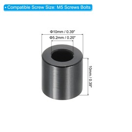 PATIKIL M5 Aluminum Spacers, 6 Pcs Metal Spacers Aluminum 5.2mm ID x 10mm OD x 10mm L Aluminum Spacer Screw Standoff Round for 1/5" or M5 Screw Bolts,Black