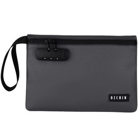 OZCHIN Smell Proof Bag with Combination Lock 10'' X 7'' Locking Bag PU Leather Waterproof Lockable Case Great Gifts Ideal - Colour: Black