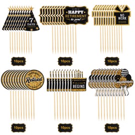 60 piezas de decoraciones para magdalenas de jubilación, oro jubilado para tartas, decoración de jubilación, decoración para tartas de jubilación, decoración de pasteles de feliz cumpleaños para fiesta de jubilación, suministros de fiesta