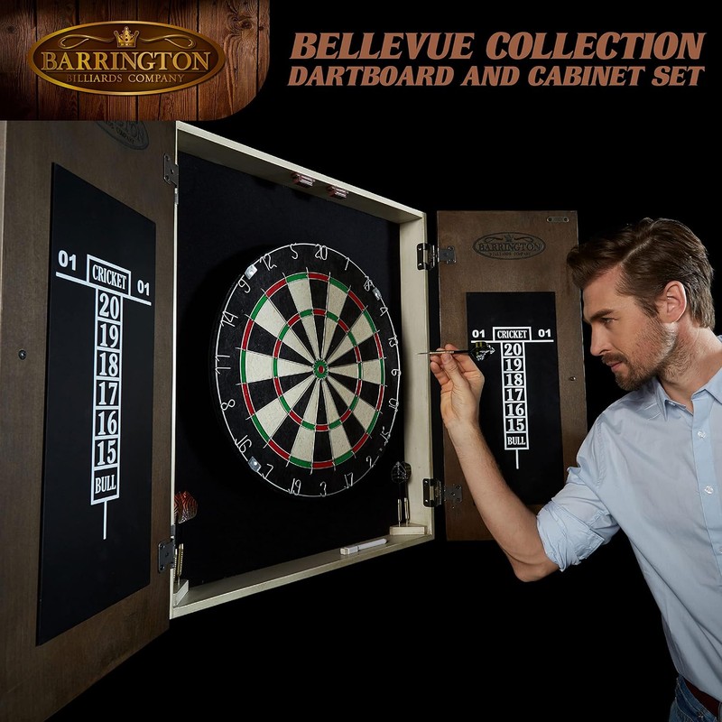 Barrington Bellevue Wood Dartboard Cabinet with 18-Inch Bristle Dartboard and