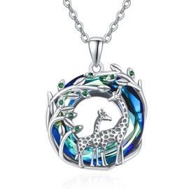 Dreamboat Giraffe Necklace for Women 925 Sterling Silver Tree of Life Family Pendant Crystal Necklace Animal Jewelry Giraffe Gifts