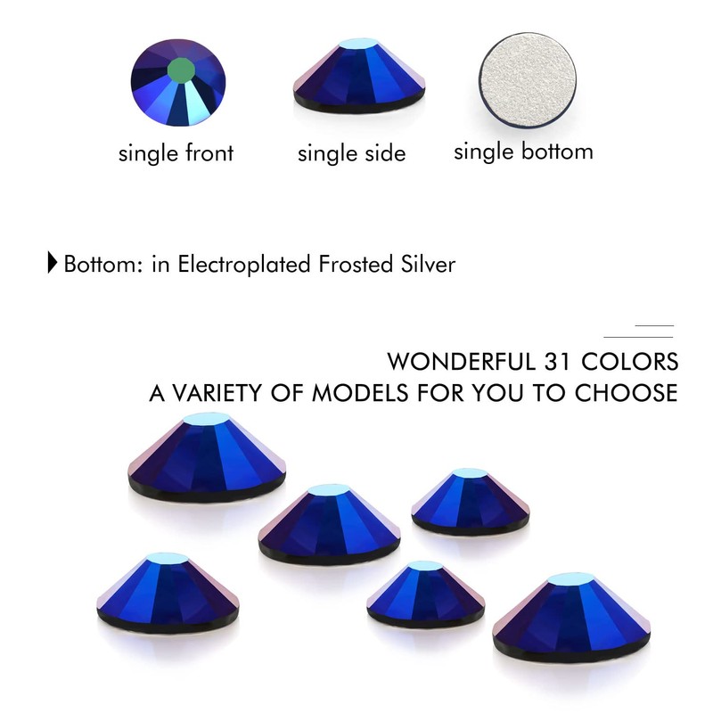 288Pcs Jet Ab Crystal Rhinestones,Glass Flatback Rhinestones Gemstones for Nail