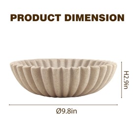 Plukers 10'' Scalloped Decorative Key Bowl for Entryway Coffee Table - Catchall Trinket Large Candy Fruit Purse Holder Kitchen Countertop Console Modern Home Decor, Artificial Stone Beige