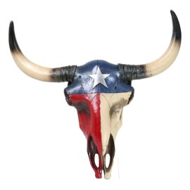 Southwest Longhorn Cow Steer Skull With Texas Lone Star State Flag Plaque