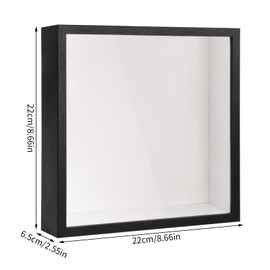 3D Shadow Box, Deep Display Box for Wall and Tabletop, Wooden Deep Box Frame Picture Frame for Memorabilia Medal Tickets Crafts Flower (Black 22x22cm)