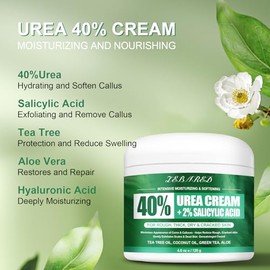Crema de urea 40 por ciento para pies de máxima fuerza, más 2% ácido salicílico con ácido hialurónico, crema de urea para pies y manos para agrietado 