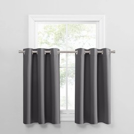 PONY DANCE Blackout Curtains Short, Thermal Insulated Tailored Curtains Privacy Drapes for Nursery/Baby Room, Grey, 34 x 36 inch, Set of 2