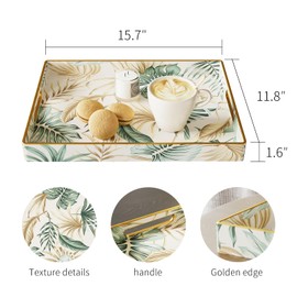 Trays for Serving Food，Sofa Coffee Table Tray，Breakfast in Bed Catch All Tray，Large Serving Platter，Golden and Green Leaves