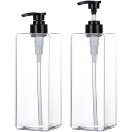 Yebeauty Pump Bottle Dispenser, 33.8oz 1000ml Empty Plastic Shampoo Pump Dispenser Shower Soap Dispenser Refillable Liquid Containers for Conditioner Body Wash, Bathroom Kitchen, 2 Pack Clear