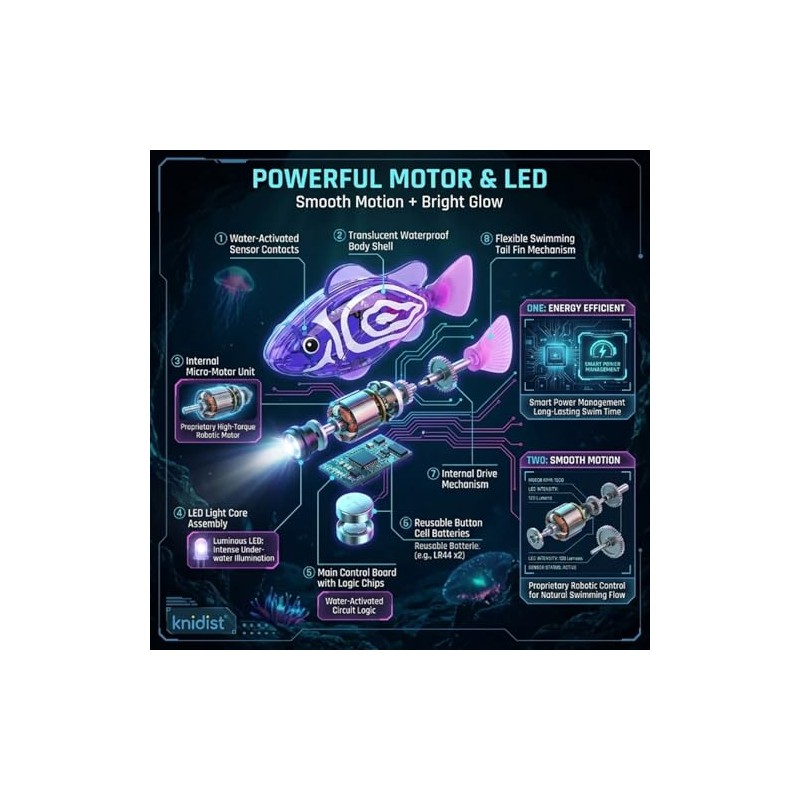 Swimming Robot Fish Water Activated LED Light Up Automatic Interactive