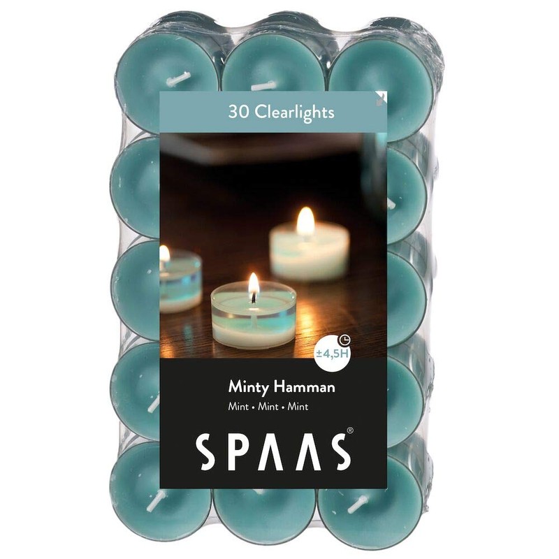 Spaas 30 Scented Clearlights, Tealights in Transparent Clear Cup, ±