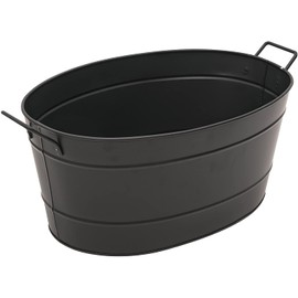 Oakestry Black Oval Tub Galvanized Steel with Powder Coat Finish Firewood Holder Beverage Chiller Portable Storage Bin with Sturdy Handles for Easy Carrying Ideal for Parties Gatherings and Home Use