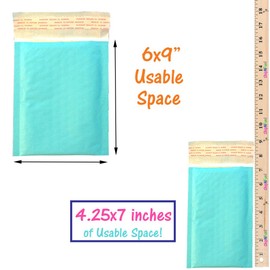 6x10 & 4x8 Combo Pack Both Sizes, Pink & Aqua Kraft Self Seal Rigid Padded Envelope Bubble Mailers. (#0 6x9, 000 4.25x7 usable space Poly Inner Lining (All Aqua, 10 Pack)