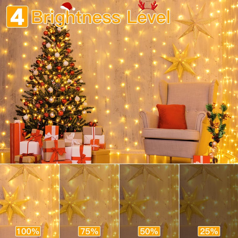 Ollny Curtain Lights 6.6x6.6ft, 200 LED String Lights with Remote
