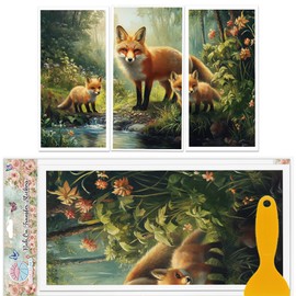 GLOBLELAND 3 Sheets Forest Fox Transfer Films for Rubbing on Furniture and Crafts 11.8 x 5.9 inches Jungle Animal Shape Waterproof UV DTF Sticker Transfer Sticker for Wooden Furniture Home Decoration