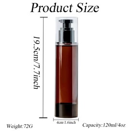 Upstore 2Pcs 120ml 4oz Amber Plastic Airless Pump Bottles Empty Refillable Vacuum Lotion Pump Press Dispensers Cosmetic Containers for Serum Foundation Toiletries