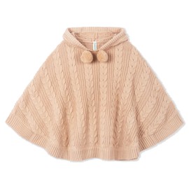 BOBOYOYO Cape for Girls Hooded Cable Knit Poncho Sweaters Kids Shawl Sweater Toddler Holiday Pullover for 3-12 Years Child Khaki