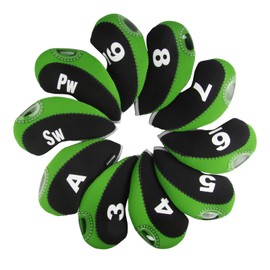 Andux Print Number Golf Iron Club Head Covers with Transparent Window 10pcs/Set Black/lime green