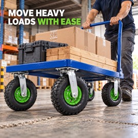 10 Inch Pneumatic Caster Wheels Set of 4, Heavy Duty Rubber Air Tires with 2 Swivel and 2 Fixed Plate Casters