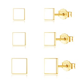 Cangall Silver Stud Earrings for Women, 3 Pairs 925 Sterling Silver Square Stud Earrings Set, Hypoallergenic Earrings Tiny Flat Dot Stud Earrings Gold, 4/5 / 6mm Cartilage Sleeper Stud Earrings