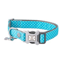 HUGO & HUDSON Fabric Nylon Dog Collar with Quick Release Safety Clip Buckle - Soft & Comfortable Padded Pet Collar - Turquoise Star - XS
