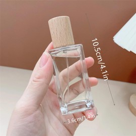 SCOLAND 50ml High-end Glass Refillable Perfume Bottles Spray Pump Empty Atomizer Fine Mist Sample Bottle Cosmetic Container for Travel (Beech wood)