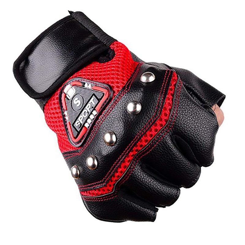 WHITE FANG Men's NT100 (02: Red) Leather Gloves Fingerless Bicycle