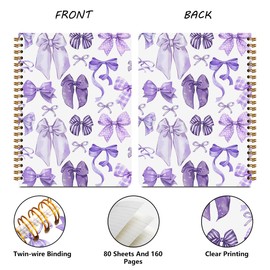 2 PCs Purple Bow Spiral Notebook Cute Coquette Journaling Notebooks Trendy Preppy Aesthetic Design Note Book Writing Journal Hardcover Notebook Classroom Office Supplies Gifts for Women Teen Girls