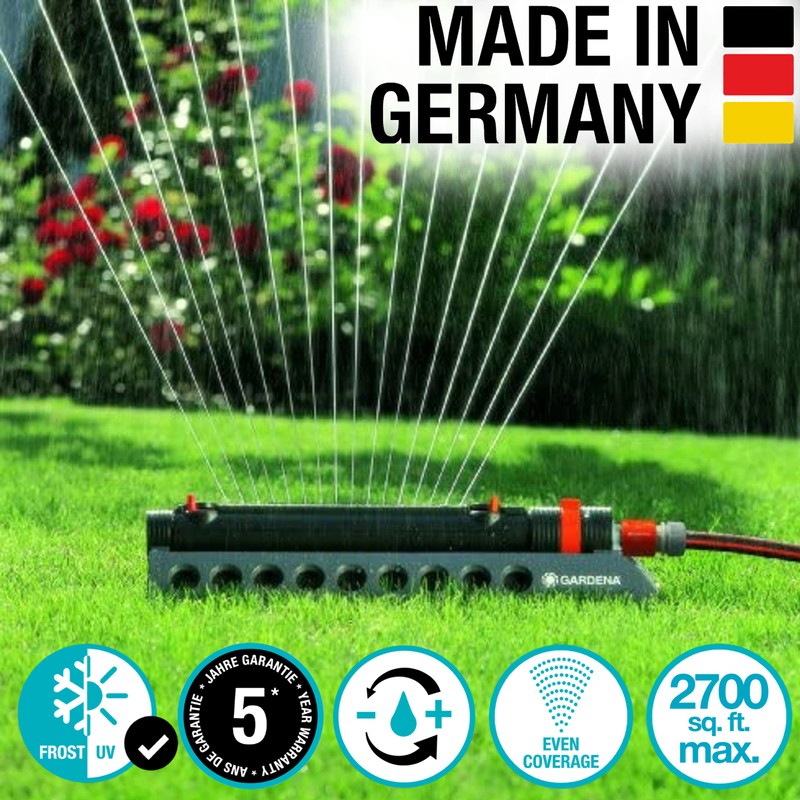 Gardena Comfort 3900-Square Foot Aqua Zoom Oscillating Sprinkler, Made in