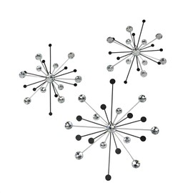 Zeckos 3-piece Mid-Century Modern Style Black and Silver Metal Jeweled Atomic Starburst Wall Décor Set - Timeless Elegance - Easy Install - Sparkling Accents For Your Home