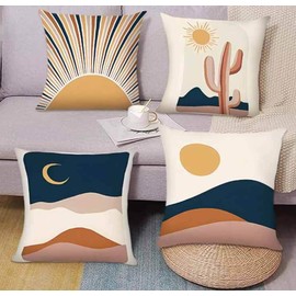 BAOKU Blue Boho Throw Throw Pillow Covers Home Decor Set of 4 Pillow Cases Decorative 18 x 18 Inches Outdoor Cushion Couch Sofa Pillowcases