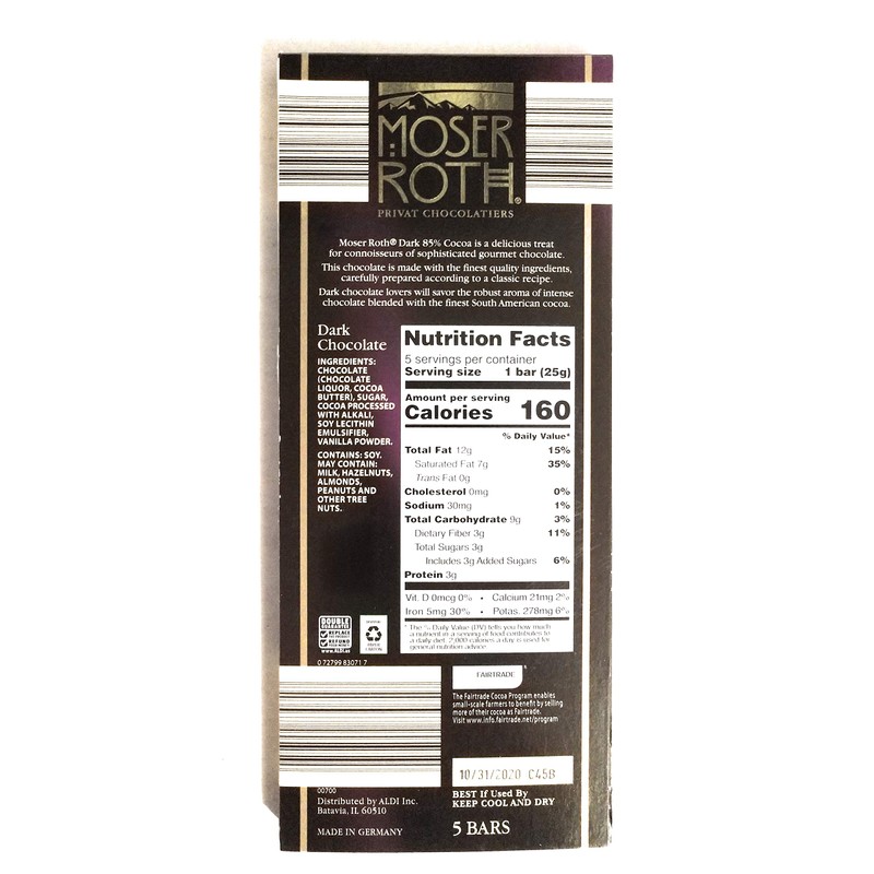 Moser Roth German Dark Chocolate Bars (85%, pack of 2)