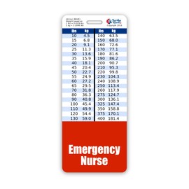 Emergency Nurse Badge Buddy Vertical w/Height & Weight Conversion Charts (Oversized, Red)