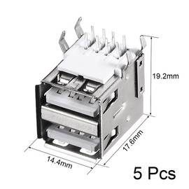 uxcell PCB USB Connector Type-A Dual Port Female Jack 8 Pin Horizontal 90 Degree 5Pcs