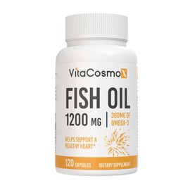 VitaCosmoX Omega-3 Fish Oil 1560mg, Triple Strength EPA & DHA, 120 Softgels - 60 Servings, Gluten Free, Non-GMO, and Vegetarian Friendly