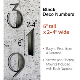 NACH Floating House Numbers, 6 Inch Steel Black for Outside - Number 0, Mid Century With Mounting Hardware