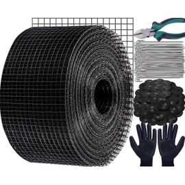 SUNMORN 6in X 150ft Solar Panel Bird Guard, 100PCS Fastener Clips 1PCS Gloves 1PCS Plier Solar Panel Critter Guard, 1/2inch Mesh PVC Vinyl Coated Galvanized, Pigeon Fence (Black, 6in X 150feet)