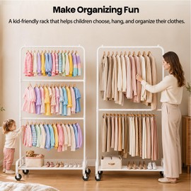 Heavy Duty Kids Clothing Rack Rolling Large Storage Capacity Dress Up Rack