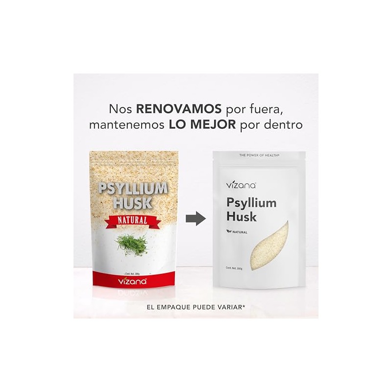 VIZANA NUTRITION | Psyllium Husk Natural, 600g Sin Azucar, Cáscara
