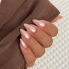 SXVME Uñas postizas cromadas almendra, rosa carne, con acabado de
