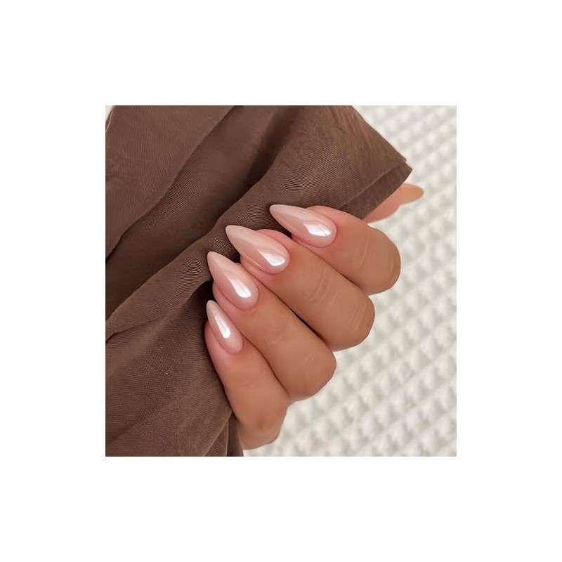 SXVME Uñas postizas cromadas almendra, rosa carne, con acabado de