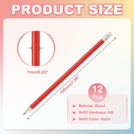 PATIKIL Round Wooden Pencils Bulk, 12 Pack HB Graphite Pencils with Eraser for Office Supplies, Engineering Marking Writing Art Drawing Supplies, Red