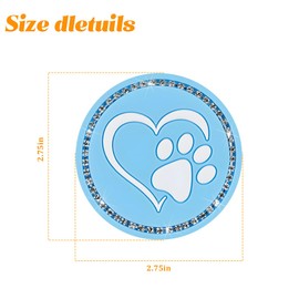 KHGUZ 4PCS Bling Paw Heart Car Cup Holder Coaster, 2.75 inch Crystal Rhinestone Anti Slip Cute Vehicle Heart Drink Mat, Lovely Auto Interior Bottle Pad Decor Accessories, Universal Fit (Light Blue)