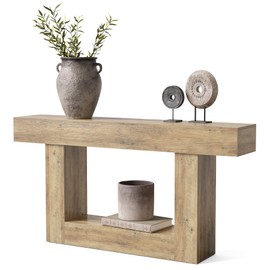 LITTLE TREE 63 Inches Long Console Table, 2-Tier Farmhouse Sofa Table Behind Couch, Large Narrow Entryway Table for Living Room, Wooden Hallway Foyer Table with Heavy Duty Base, Vintage Oak